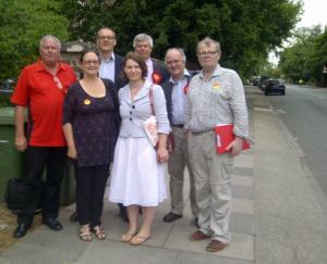 Out on the doorsteps on Kidbrooke Park Road. From left to right: Don Austen, Jackie Smith, Alex Grant, Cherry Parker, David Gardner, Damien Welfare and Paul Morrissey